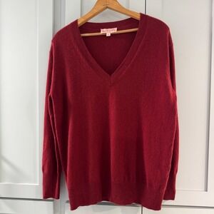 Black Label‎ Chicos V-Neck Cashmere Sweater Womens Small Brick Red Quiet Luxury